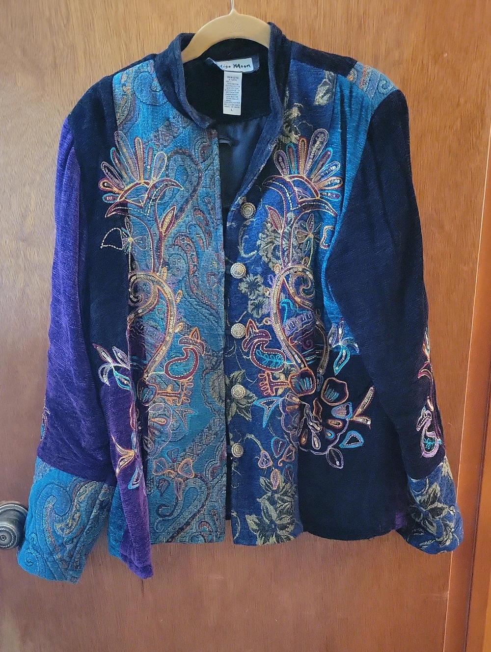 Indigo Multicolor Embroidered Velvet Blazer